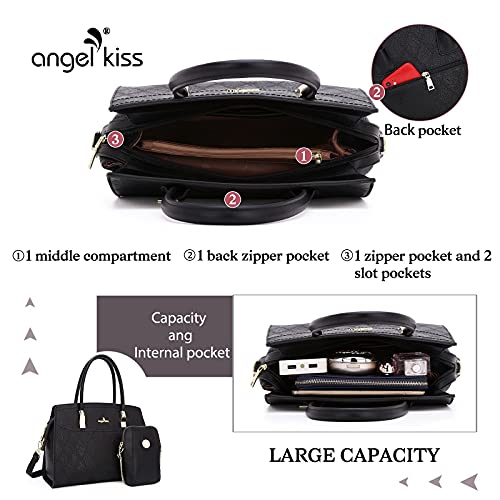 Purses and Handbags for Women Satchel Purse Top Handle Work Tote Bags Shoulder Bag with Matching Wallet Black-P