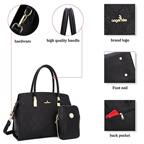 Purses and Handbags for Women Satchel Purse Top Handle Work Tote Bags Shoulder Bag with Matching Wallet Black-P