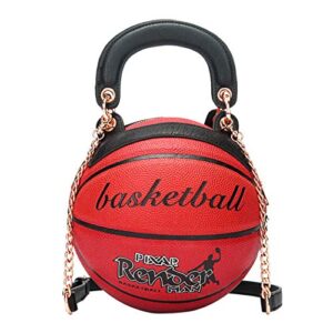 basketball shaped handbags purse tote round shoulder messenger cross body pu leather cute bag adjustable strap for women girls (red)