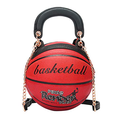 Basketball Shaped Handbags Purse Tote Round Shoulder Messenger Cross Body PU Leather Cute Bag Adjustable Strap for Women Girls (Red)