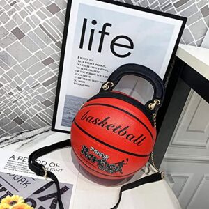 Basketball Shaped Handbags Purse Tote Round Shoulder Messenger Cross Body PU Leather Cute Bag Adjustable Strap for Women Girls (Red)