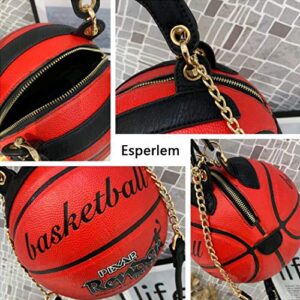 Basketball Shaped Handbags Purse Tote Round Shoulder Messenger Cross Body PU Leather Cute Bag Adjustable Strap for Women Girls (Red)