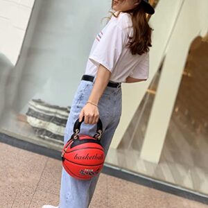 Basketball Shaped Handbags Purse Tote Round Shoulder Messenger Cross Body PU Leather Cute Bag Adjustable Strap for Women Girls (Red)