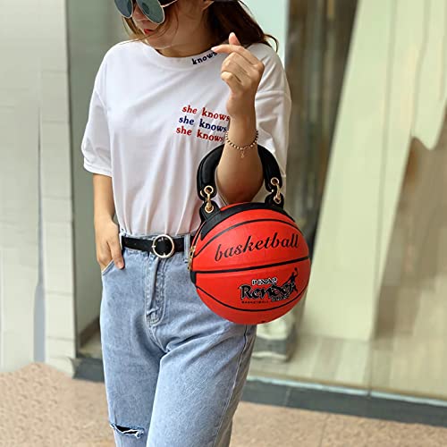 Basketball Shaped Handbags Purse Tote Round Shoulder Messenger Cross Body PU Leather Cute Bag Adjustable Strap for Women Girls (Red)