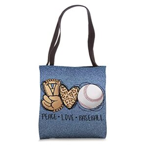 peace love baseball mom leopard print cheetah pattern tote bag