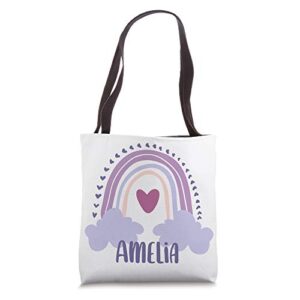 amelia personalized custom name rainbow cute colorful tote bag