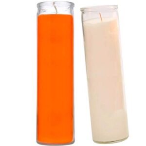 Prayer Candles - Wax Candles (2 Pc) Orange and White Great for Sanctuary Vigils VooDoo and Prayers - Unscented Glass Candle Set - Indoor Outdoor - Spiritual Religious Church - Jar Candles