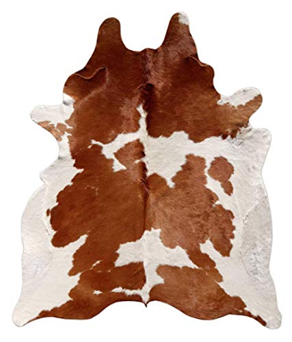 Brown and White Cowhide Rug Natural Cow Skin Cow Hide Leather Area Rug Hair On, 5 ft X 5 ft Premium Brown White Large