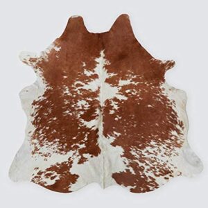 Brown and White Cowhide Rug Natural Cow Skin Cow Hide Leather Area Rug Hair On, 5 ft X 5 ft Premium Brown White Large