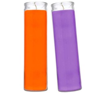 Prayer Candles - Wax Candles (2 Pc) Purple and Orange Great for Halloween Vigils VooDoo and Prayers - Unscented Glass Candle Set - Indoor Outdoor - Spiritual Religious Church - Jar Candles