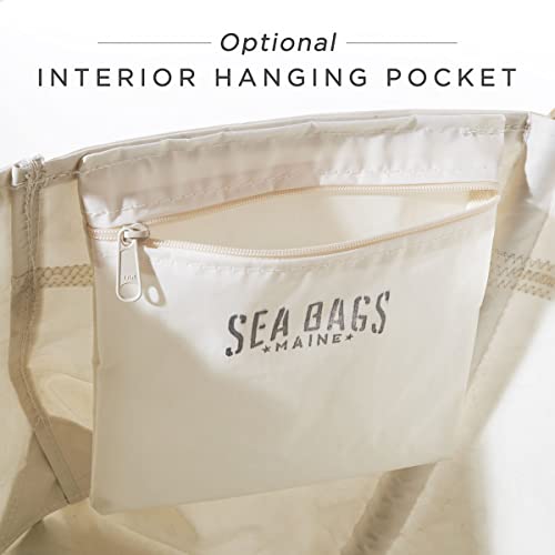 Sea Bags Recycled Sail Cloth Breton Stripe White Anchor Medium Tote Travel Tote Bag, Carry On Bag, Tote Bag for Work Rope Handles