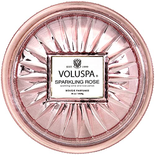 Voluspa Sparkling Rose Candle | Grande Maison 3 Wick Glass | 36 Oz. | 100 Hour Burn Time |Coconut Wax and Natural Wicks for a Cleaner Burn | Vegan