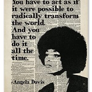 Angela Davis Wall Art Print - Radically Transform the World Quote - Vintage Dictionary Style - 8x10 - Unframed