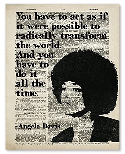 Angela Davis Wall Art Print - Radically Transform the World Quote - Vintage Dictionary Style - 8x10 - Unframed