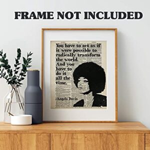 Angela Davis Wall Art Print - Radically Transform the World Quote - Vintage Dictionary Style - 8x10 - Unframed