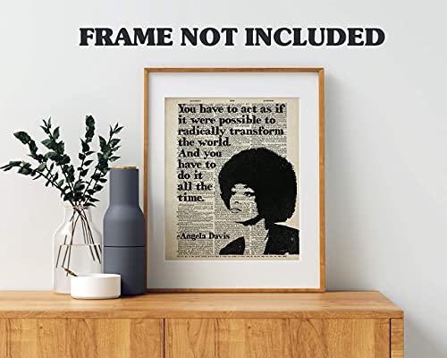 Angela Davis Wall Art Print - Radically Transform the World Quote - Vintage Dictionary Style - 8x10 - Unframed