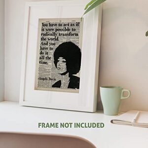 Angela Davis Wall Art Print - Radically Transform the World Quote - Vintage Dictionary Style - 8x10 - Unframed