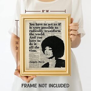 Angela Davis Wall Art Print - Radically Transform the World Quote - Vintage Dictionary Style - 8x10 - Unframed