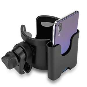suranew universal stroller cup holder, adjustable drink holder with phone holder for baby stroller, wheelchair, walker, bike, scooter, gifts for family member.