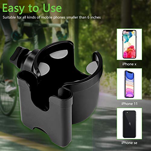 Suranew Universal Stroller Cup Holder, Adjustable Drink Holder with Phone Holder for Baby Stroller, Wheelchair, Walker, Bike, Scooter, Gifts for Family Member.