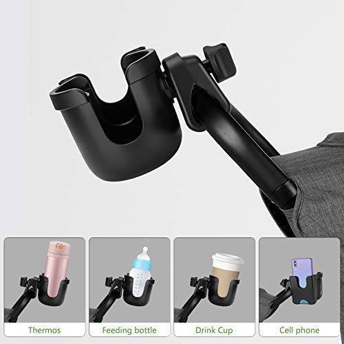 Suranew Universal Stroller Cup Holder, Adjustable Drink Holder with Phone Holder for Baby Stroller, Wheelchair, Walker, Bike, Scooter, Gifts for Family Member.