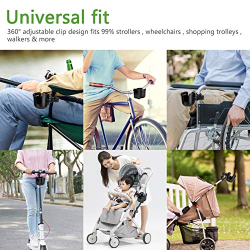 Suranew Universal Stroller Cup Holder, Adjustable Drink Holder with Phone Holder for Baby Stroller, Wheelchair, Walker, Bike, Scooter, Gifts for Family Member.