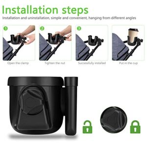 Suranew Universal Stroller Cup Holder, Adjustable Drink Holder with Phone Holder for Baby Stroller, Wheelchair, Walker, Bike, Scooter, Gifts for Family Member.