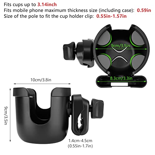 Suranew Universal Stroller Cup Holder, Adjustable Drink Holder with Phone Holder for Baby Stroller, Wheelchair, Walker, Bike, Scooter, Gifts for Family Member.