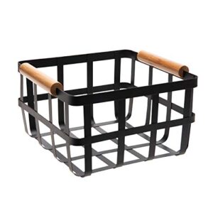 simplify square metal storage basket with bamboo handles | medium | farmhouse style wire basket | home organizer | decorative | rustic | black