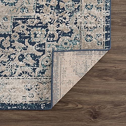 Bloom Rugs Traditional Blue Gray Area Rug - Vintage Boho 6x9 Rug for Living Room, Bedroom and Kitchen (6'6" x 9')