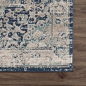 Bloom Rugs Traditional Blue Gray Area Rug - Vintage Boho 6x9 Rug for Living Room, Bedroom and Kitchen (6'6" x 9')