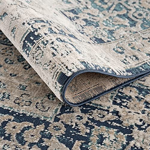 Bloom Rugs Traditional Blue Gray Area Rug - Vintage Boho 6x9 Rug for Living Room, Bedroom and Kitchen (6'6" x 9')