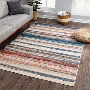 bloom rugs modern cream multicolor area rug – abstract contemporary 8×10 rug for living room, bedroom and kitchen (7’10” x 10′)