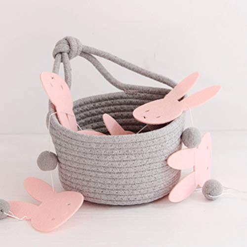 Wakauto Woven Hanging Basket Cotton Rope Storage Basket Sundries Organizer Round Container- 7 x 7 Small Hang Basket for Key, Sunglasses, Wallet on Door(Grey)