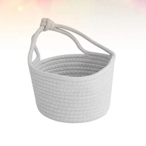 Wakauto Woven Hanging Basket Cotton Rope Storage Basket Sundries Organizer Round Container- 7 x 7 Small Hang Basket for Key, Sunglasses, Wallet on Door(Grey)