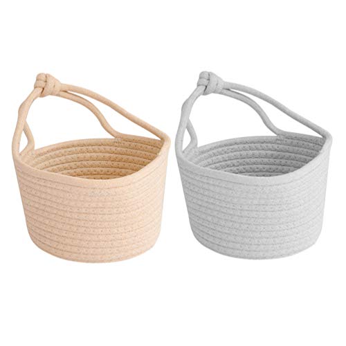 Wakauto Woven Hanging Basket Cotton Rope Storage Basket Sundries Organizer Round Container- 7 x 7 Small Hang Basket for Key, Sunglasses, Wallet on Door(Grey)