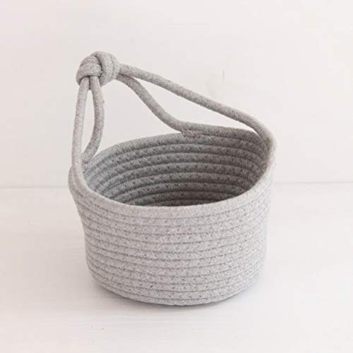 Wakauto Woven Hanging Basket Cotton Rope Storage Basket Sundries Organizer Round Container- 7 x 7 Small Hang Basket for Key, Sunglasses, Wallet on Door(Grey)