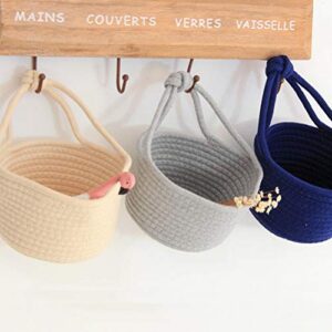 Wakauto Woven Hanging Basket Cotton Rope Storage Basket Sundries Organizer Round Container- 7 x 7 Small Hang Basket for Key, Sunglasses, Wallet on Door(Grey)