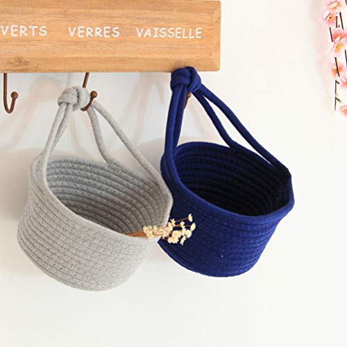 Wakauto Woven Hanging Basket Cotton Rope Storage Basket Sundries Organizer Round Container- 7 x 7 Small Hang Basket for Key, Sunglasses, Wallet on Door(Grey)