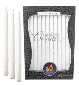 dripless chanukah candles standard size – textured white hanukkah candles – fits most menorahs – premium quality wax – 45 count for all 8 nights of hanukkah – by ner mitzvah
