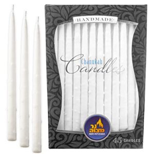 Dripless Chanukah Candles Standard Size - Textured White Hanukkah Candles - Fits Most Menorahs - Premium Quality Wax - 45 Count for All 8 Nights of Hanukkah - by Ner Mitzvah