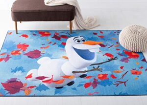 safavieh machine washable slip resistant collection 6′ 7″ x 9′ blue/orange inspired by disney’s frozen ii – olaf kids bedroom nursery playroom area rug