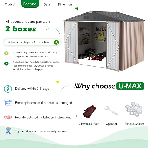 U-MAX 8.4' x 6.3' Outdoor Storage Shed, Lockable Bike zheyangShed,Garden Shed &Tool Shed for Backyard, Patio, Lawn