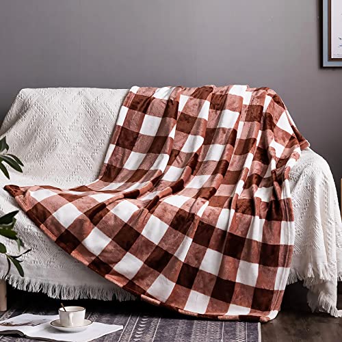 NEWCOSPLAY Buffalo Plaid Throw Blanket Soft Flannel Fleece Checker Pattern Lightweight Decorative Blanket for Bed Couch (280GSM-White Coffee, Throw(50"x60"))