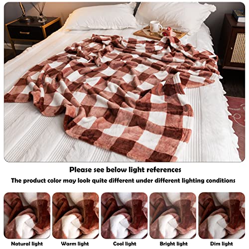 NEWCOSPLAY Buffalo Plaid Throw Blanket Soft Flannel Fleece Checker Pattern Lightweight Decorative Blanket for Bed Couch (280GSM-White Coffee, Throw(50"x60"))