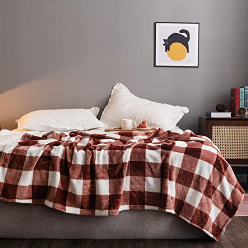 NEWCOSPLAY Buffalo Plaid Throw Blanket Soft Flannel Fleece Checker Pattern Lightweight Decorative Blanket for Bed Couch (280GSM-White Coffee, Throw(50"x60"))