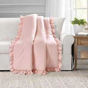 Lush Decor Reyna Soft Knitted Ruffle Throw Blanket, 50" x 60", Blush