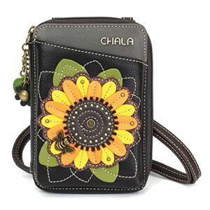 CHALA Wallet Crossbody Cell Phone Purse-Women Faux Leather Multicolor Handbag with Adjustable Strap (Sunflower - Black)