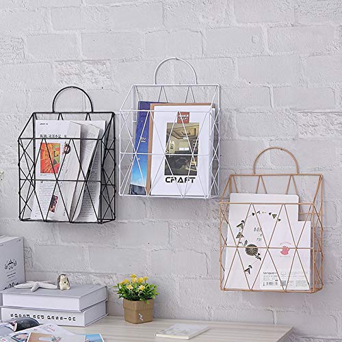 Tauzveok Wrought Iron Simple Bookshelf Wall Living Room Rack Wall Hanging Hanging Room Creative Newspaper Stand Storage Shelf,White