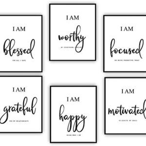 Inspirational Wall Art - Motivational Wall Art - Office & Bedroom Wall Decor - Positive Quotes & Sayings - Daily Affirmations for Men, Women & Kids - Black & White Poster Prints (8X10, Set of 6, No Frame)